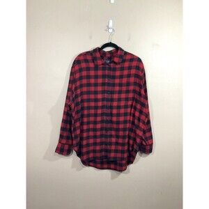 Gap Womens Buffalo Plaid Checked Flannel Button Up Shirt L Red Black Grunge NWT